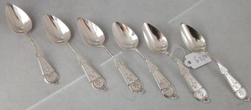 6 mokkalepeltjes Gravé Massief 835 zilver, Antiek en Kunst, Antiek | Goud en Zilver, Zilver, Ophalen of Verzenden