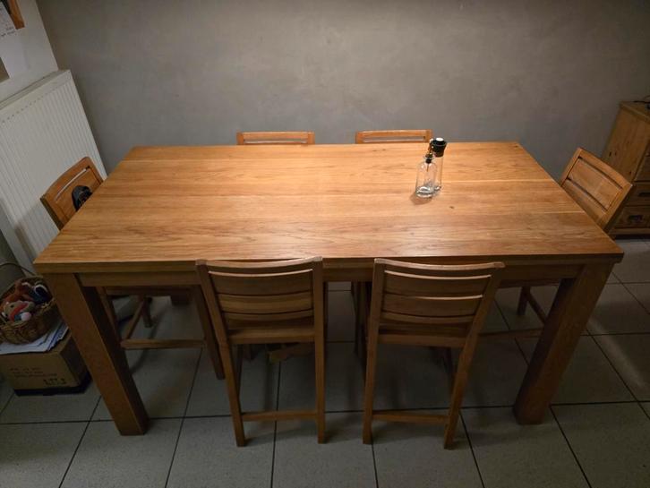 Houten eethoek met 6 stoelen, Huis en Inrichting, Tafels | Eettafels, Gebruikt, 100 tot 150 cm, 150 tot 200 cm, Vijf personen of meer