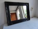 Spiegel, antieke zwarte houten spiegel, mooi uitgewerkt, Antiek en Kunst, Ophalen of Verzenden, Rechthoekig, 50 tot 100 cm, Minder dan 100 cm