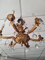 Bronzen kroonluchter met kristallen, Ophalen, Gebruikt, Glas, Antiek