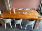 Eiken gebinten eettafel+ 6 kuipstoelen, Huis en Inrichting, Tafels | Eettafels, Gebruikt, 200 cm of meer, Vijf personen of meer