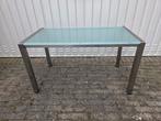 Roestvrijstaal stevig glas glazen bijzettafeltje side tafel, Minder dan 45 cm, Gebruikt, Metaal of Aluminium, 55 tot 75 cm