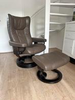 Luxe Stressles relax fauteuil leren taupe stoel, Huis en Inrichting, Fauteuils, Ophalen of Verzenden, Zo goed als nieuw, 50 tot 75 cm