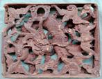 Chinees paneeltje houtsnijwerk draak en vleermuizen, Ophalen of Verzenden
