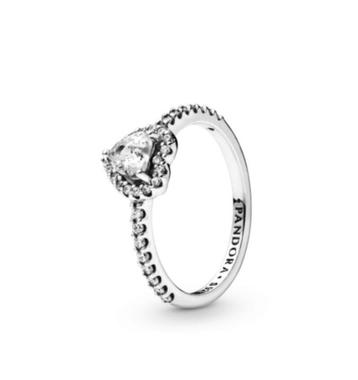 Pandora zilveren verhoogde hart ring maat 56 beschikbaar voor biedingen