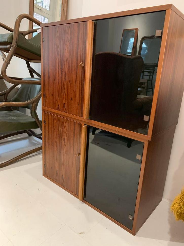 Palissander kasten met glazen deuren., Huis en Inrichting, Kasten | Computermeubels, Gebruikt, Minder dan 70 cm, 70 tot 120 cm
