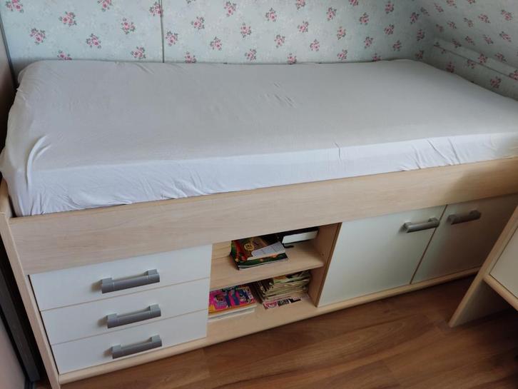 Halfhoogslaper met bureau, Huis en Inrichting, Slaapkamer | Complete slaapkamers, Gebruikt, Eenpersoons, Ophalen