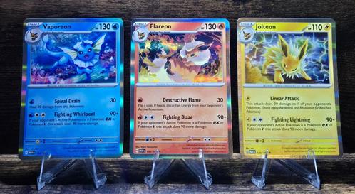 Vaporeon - Flareon - Jolteon Holo's uit 151, Hobby en Vrije tijd, Verzamelkaartspellen | Pokémon, Nieuw, Losse kaart, Verzenden
