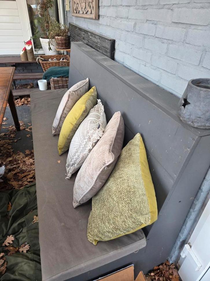 Steigerhouten Tuinbank met Klep & Kussens, Tuin en Terras, Tuinbanken, Gebruikt, Ophalen of Verzenden