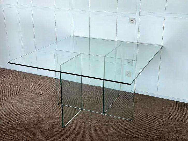 Vintage Glass Diningtable, Huis en Inrichting, Tafels | Eettafels, 50 tot 100 cm, Rechthoekig, Glas, Ophalen of Verzenden
