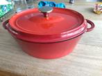Ovalen Braadpan - Rood , Dutch Oven gietijzer, Gebruikt, Gietijzer, Ophalen of Verzenden, Keramische plaat