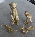 Goudkleurige Dierenbeeldjes Stokstaart, papegaai, dinosaurus, Verzamelen, Beelden en Beeldjes, Ophalen of Verzenden, Gebruikt