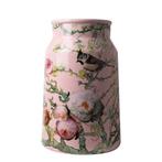 Nieuw, Heinen Delfts Blauw, vaas melkbus Bosvogels, roze, Huis en Inrichting, Blauw, Aardewerk of Porselein, Ophalen of Verzenden