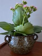 Retro vintage bloempot groen - berkenbast, Rond, Ophalen of Verzenden, Aardewerk, Minder dan 40 cm