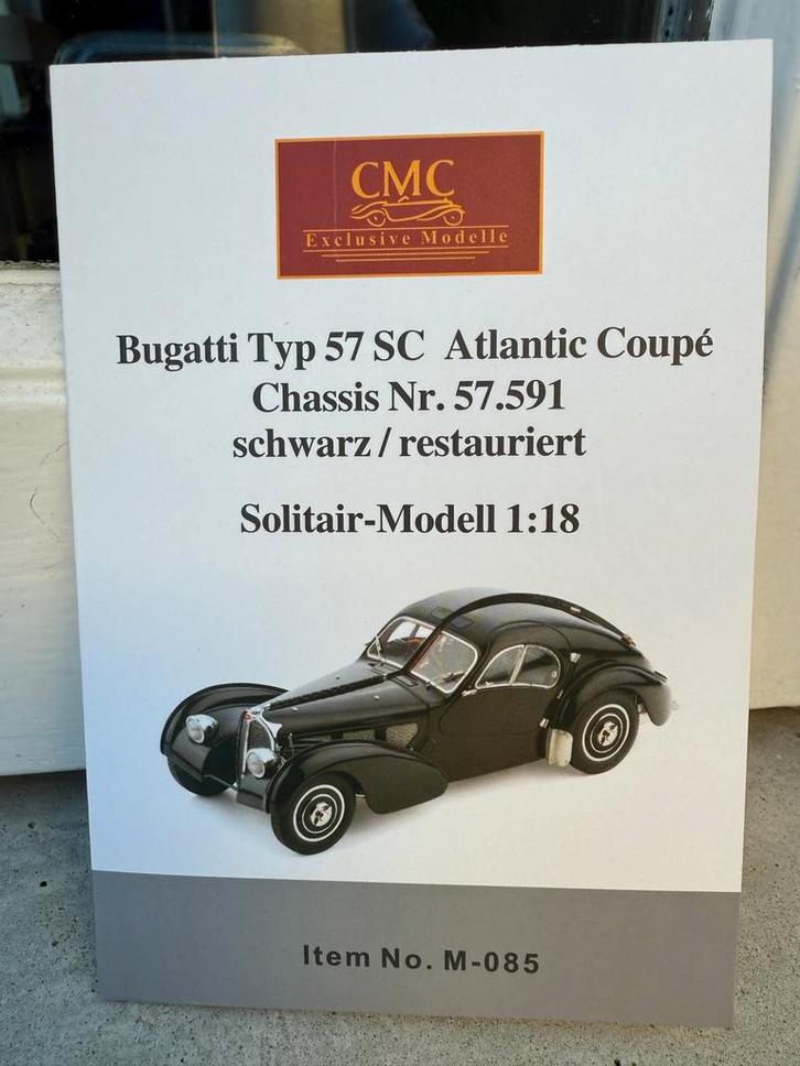 1:18 Bugatti Typ 57 SC Atlantic Coupe zwart 1938 CMC M-085, Hobby en Vrije tijd, Modelauto's | 1:18, Nieuw, Auto, Overige merken