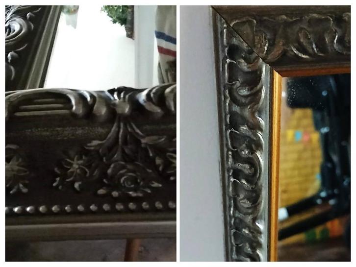 Zilver kleurige barok spiegel facet geslepen en passpiegel, Huis en Inrichting, Woonaccessoires | Spiegels, Minder dan 100 cm