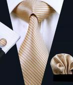 Stropdas Pochet Manchetknopen 100% zijde Oranje Goud -NIEUW-, Ophalen of Verzenden, Nieuw, Oranje, Met patroon