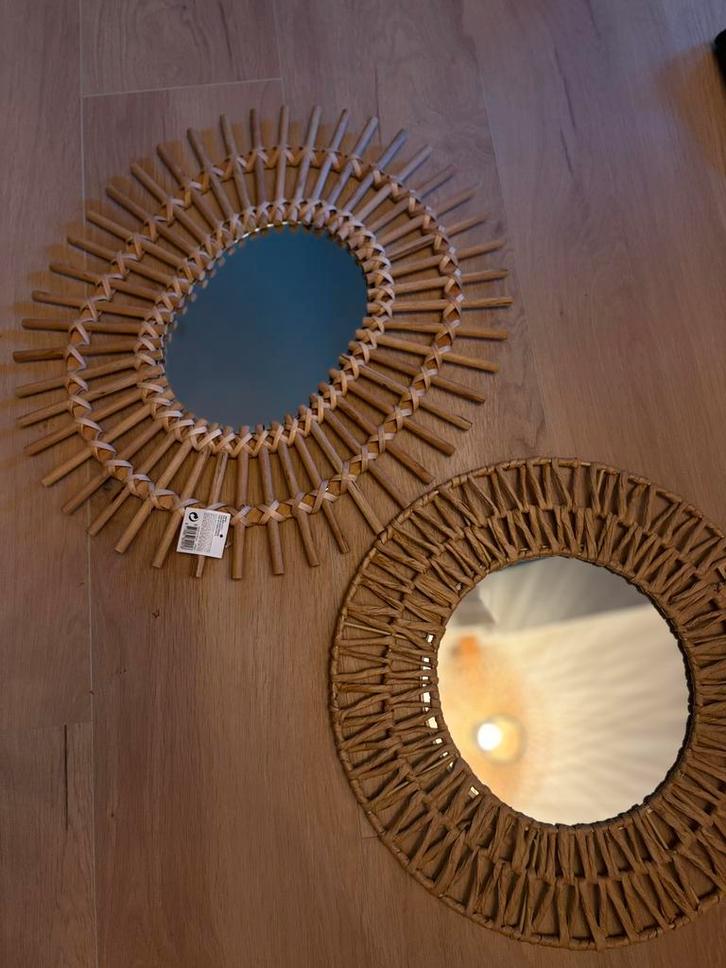 2 Rotan Japandi spiegels/fotolijst, Huis en Inrichting, Woonaccessoires | Spiegels, Zo goed als nieuw, Minder dan 50 cm, Minder dan 100 cm