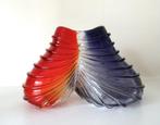 Glazen vaas helder rood paars geribbelde vorm Murano 0670-g, Ophalen of Verzenden