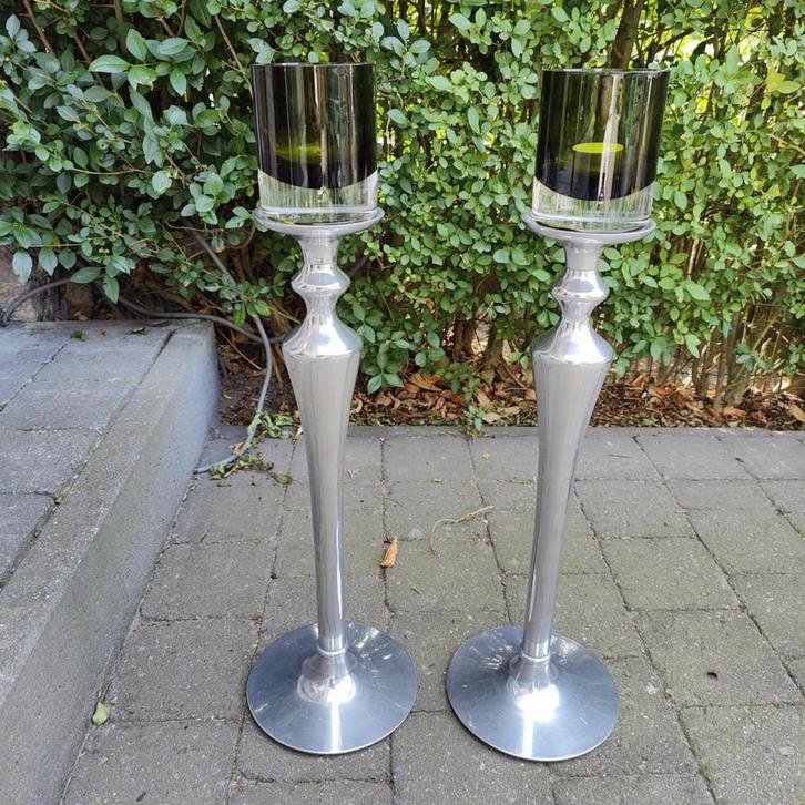 Metalen designer kandelaars, Huis en Inrichting, Woonaccessoires | Kandelaars en Kaarsen, Gebruikt, Kandelaar, 25 tot 50 cm, Metaal
