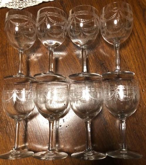 8 Antieke Kristallen Wijnglazen Puntgaaf Nr.4 jdu  Geen schi, Antiek en Kunst, Antiek | Glas en Kristal, Ophalen of Verzenden