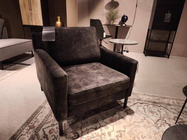 Dutchbone fauteuil Houda Antraciet, Huis en Inrichting, Fauteuils, Nieuw, Stof, 50 tot 75 cm, Minder dan 75 cm, Ophalen