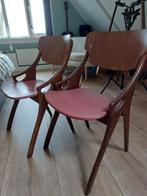 2 Vintage Deense Design Eetkamerstoelen, Huis en Inrichting, Stoelen, Gebruikt, Twee, Bruin, Ophalen of Verzenden
