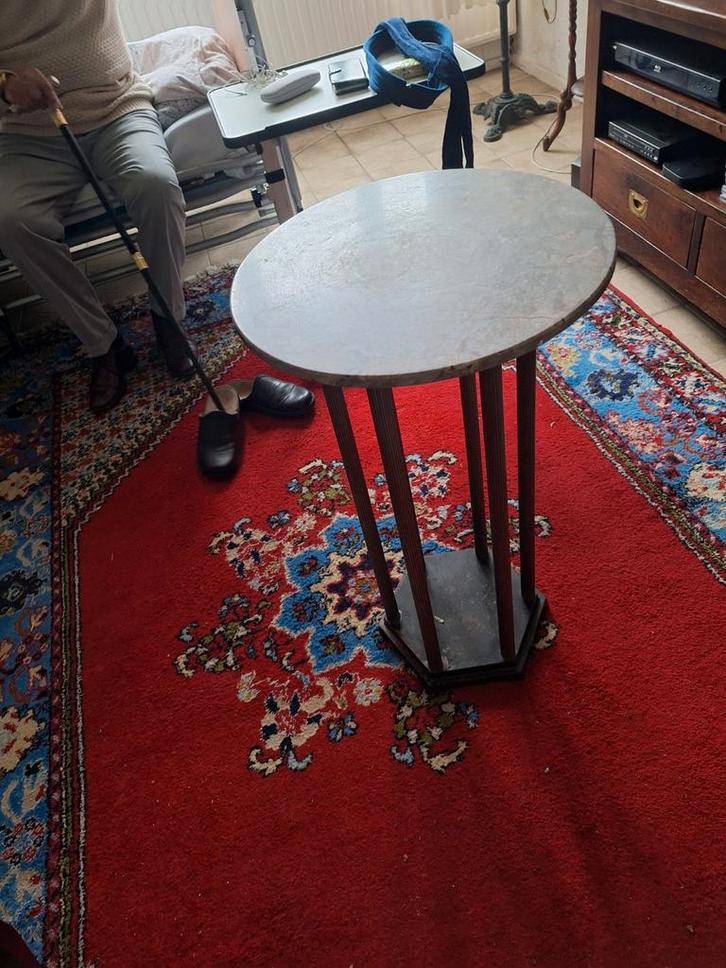 Antieke koperen en marmeren bijzettafel, Antiek en Kunst, Antiek | Meubels | Tafels, Ophalen of Verzenden