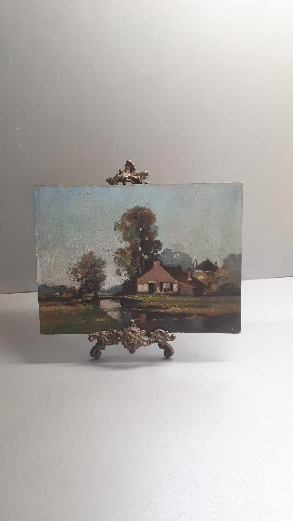 Paneeltje boerderij de naam Veldman, Antiek en Kunst, Kunst | Schilderijen | Klassiek, Ophalen of Verzenden