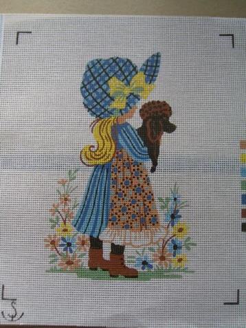 Voorbedrukt NIEUW stramien Meisje met hond. Verkoop ook DMC beschikbaar voor biedingen