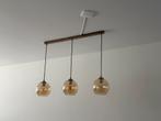 Hanglamp met 3 bollen amber glas 1 meter, Huis en Inrichting, Lampen | Hanglampen, Ophalen, Zo goed als nieuw, Glas, 75 cm of meer