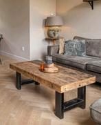 Houten salontafel met stalen poten, Huis en Inrichting, Tafels | Salontafels, Ophalen, 100 tot 150 cm, 50 tot 100 cm, Zo goed als nieuw