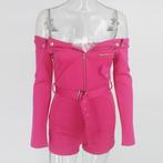 Roze jumpsuit met riem sexy zomer korte rits dames vrouwen, Verzenden, Nieuw, Roze