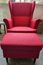 Stoel en voetenbank Ikea Strandmon fauteuil rood, Ophalen, Nieuw, 50 tot 75 cm
