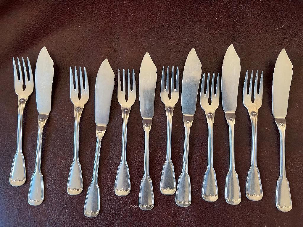 Wellner vintage verzilverd visbestek 6 personen, Antiek en Kunst, Antiek | Bestek, Ophalen of Verzenden
