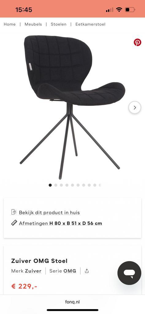 Zuiver OMG stoel, Huis en Inrichting, Stoelen, Gebruikt, Vijf, Zes of meer stoelen, Stof, Zwart, Ophalen