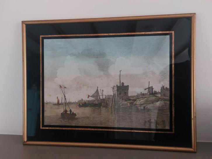 Oude handgekleurde gravure – Fort Blankenburg bij Brielle, Antiek en Kunst, Kunst | Etsen en Gravures, Ophalen of Verzenden