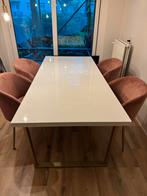 Witte hoogglans eettafel met gouden poten, Huis en Inrichting, Tafels | Eettafels, Ophalen, 200 cm of meer, 50 tot 100 cm, Zo goed als nieuw