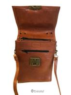 Vintage leren tas dames schoudertas bruin - echt leer 100%, Verzenden, Bruin, Overige merken, Leer