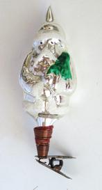 Oude Kerstbal: Kerstman 02 op knijper met Kerstboom + sneeuw, Diversen, Kerst, Ophalen of Verzenden