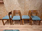 4x Vintage eetkamerstoelen jaren 80 groene stof, Ophalen, Hout, Jaren 70 80 vintage design chair, Overige kleuren