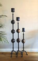 Drie robuuste  Kasteel/kerk kandelaars., Huis en Inrichting, Woonaccessoires | Kandelaars en Kaarsen, Ophalen, Gebruikt, Zwart