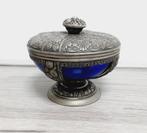 verzilverde bonbonniere met cobalt blauw glas, Antiek en Kunst, Ophalen of Verzenden