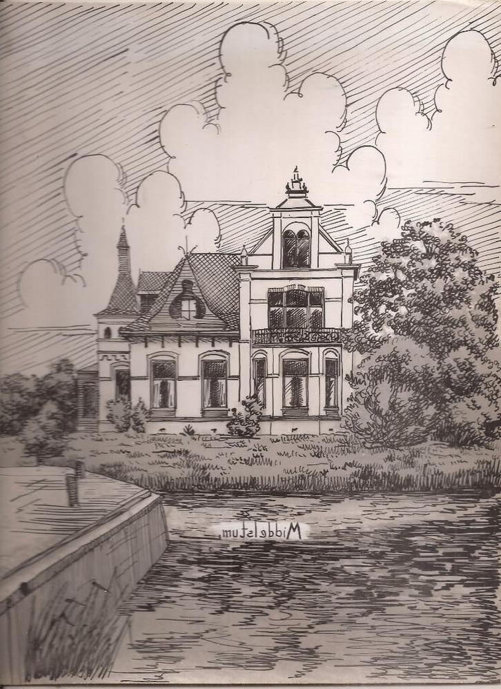 Middelstum Villa Melkema tekening Sievers 50 / 60er jaren, Antiek en Kunst, Kunst | Tekeningen en Foto's, Ophalen of Verzenden