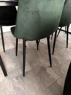 Marmeren Eettafel + Groene Fluweel Stoelen, Ophalen, Zwart, Zo goed als nieuw, Stof