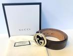 GUCCI Bruin zilver interlock monogram UNISEX leren riem 90, Kleding | Heren, Riemen en Ceinturen, 95 tot 105 cm, Bruin, Echt leder