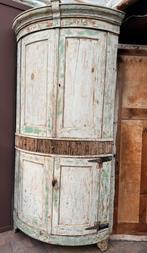 Hoekkast, oud-wit/groen, 217 h, patine, 3 lades, Antiek en Kunst, Curiosa en Brocante, Ophalen