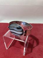 Zilveren 925/000 cuff armband met onyx-agaat  vintage studio, Verzenden, Zwart, Zo goed als nieuw, Met edelsteen