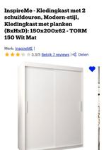 Kledingkast wit mat met bon en garantie, Zo goed als nieuw, 150 tot 200 cm, 50 tot 75 cm, 50 tot 100 cm