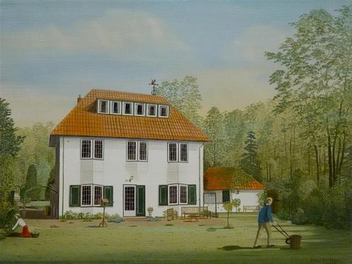Jaap ter Haar - olieverf op doek: gezicht op Eikenlaan 40, Antiek en Kunst, Kunst | Schilderijen | Modern, Ophalen of Verzenden